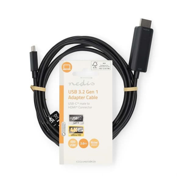 Nedis USB-C™ Adapter | USB 3.2 Gen 1 | USB-C™ Han | HDMI™ Stik | 4K@60Hz | 2.00 m | Runde | Nikkelplateret | PVC | Sort | Label