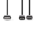 Miniatyrbild 3 av 4: Nedis 2 i 1kabel | USB 2.0 | USB-A Hane | USB Micro-B Hane / USB-C™ Hane | 480 Mbps | 1.00 m | Nickelplaterad | Rund | PVC | Svart | Label