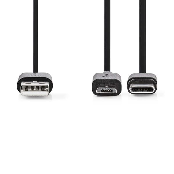 Nedis 2 i 1kabel | USB 2.0 | USB-A Hane | USB Micro-B Hane / USB-C™ Hane | 480 Mbps | 1.00 m | Nickelplaterad | Rund | PVC | Svart | Label