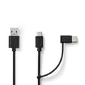 Miniatyrbild 1 av 4: Nedis 2 i 1kabel | USB 2.0 | USB-A Hane | USB Micro-B Hane / USB-C™ Hane | 480 Mbps | 1.00 m | Nickelplaterad | Rund | PVC | Svart | Label