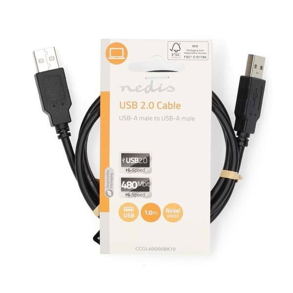 Nedis USB-kabel | USB 2.0 | USB-A Han | USB-A Han | 480 Mbps | Nikkel belagt | 1.00 m | Rund | PVC | Sort | Label