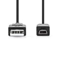 Miniatyrbild 3 av 4: Nedis USB-kabel | USB 2.0 | USB-A Hane | USB Mini-B 5 pin Hane | 480 Mbps | Nickelplaterad | 2.00 m | Rund | PVC | Svart | Label