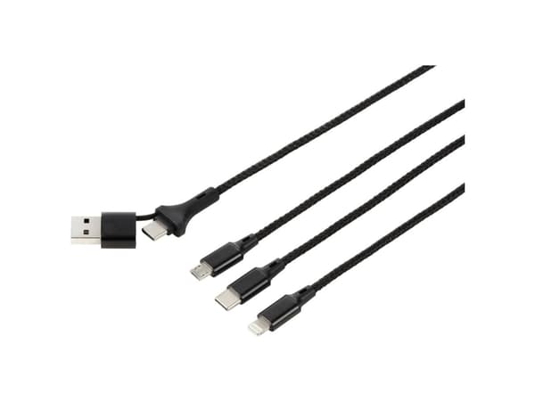 Renkforce USB-laddningskabel USB 2.0 USB 2.0 USB-A hankontakt, USB-C®-kontakt, USB micro-B hankontakt, Apple Lightning-kontakt, USB-C®-kontakt 1,20 m
