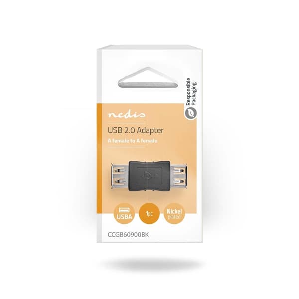 Nedis USB-A Adapter | USB 2.0 | USB-A Hun | USB-A Hun | 480 Mbps | Runde | Nikkelplateret | PVC | Sort | Box