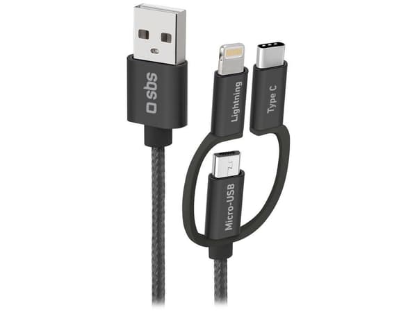 SBS TECABLEUSBIP531BW, 1,2 m, USB A, Micro-USB A, USB 2.0, Svart