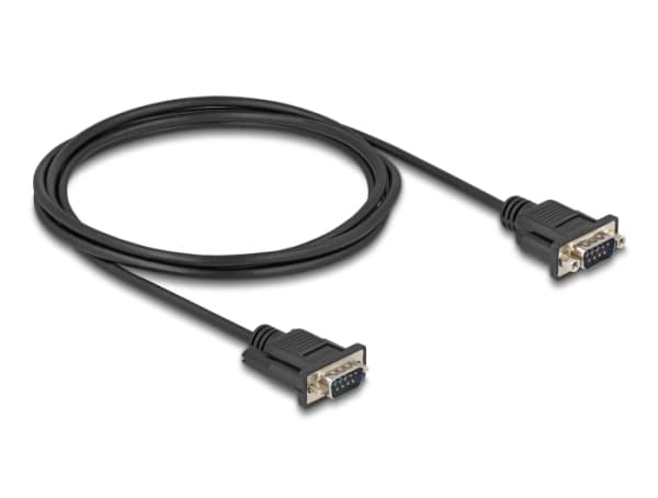 Delock - Seriell kabel - DB-9 (hane) till DB-9 (hane) - 2 m - stödjer RS-232 seriellt gränssnitt, tumskruvar, guldpläterade kontakter - svart