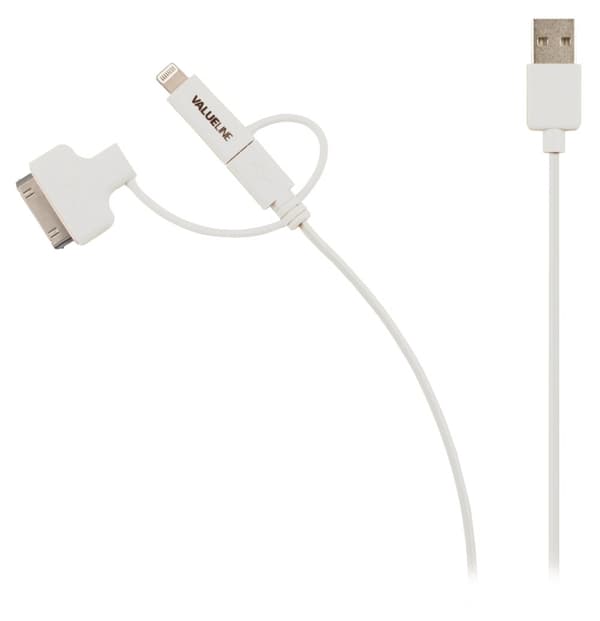 Valueline 3-i-1 Synk och Laddningskabel USB A hane - Micro B-hane 1.00 m Vit