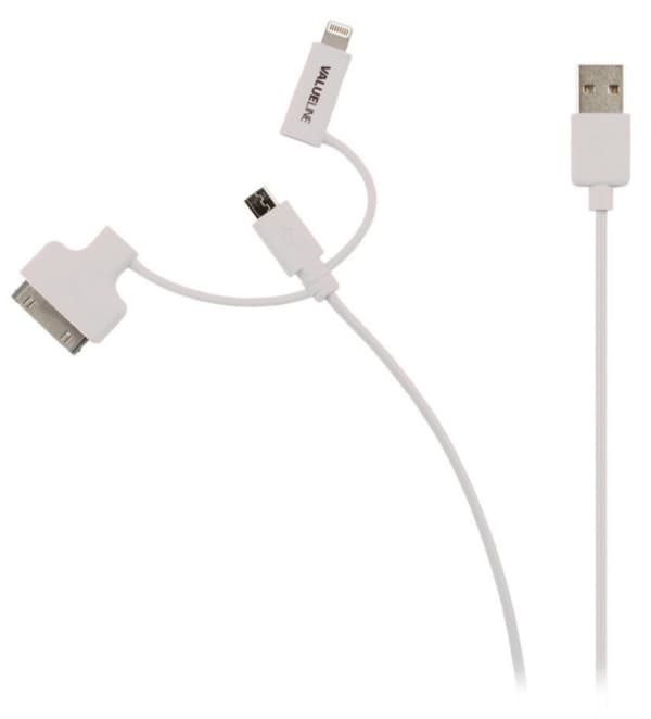 Valueline 3-i-1 Synk och Laddningskabel USB A hane - Micro B-hane 1.00 m Vit