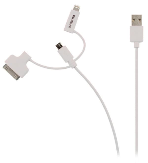Valueline 3-i-1 Synk och Laddningskabel USB A hane - Micro B-hane 1.00 m Vit
