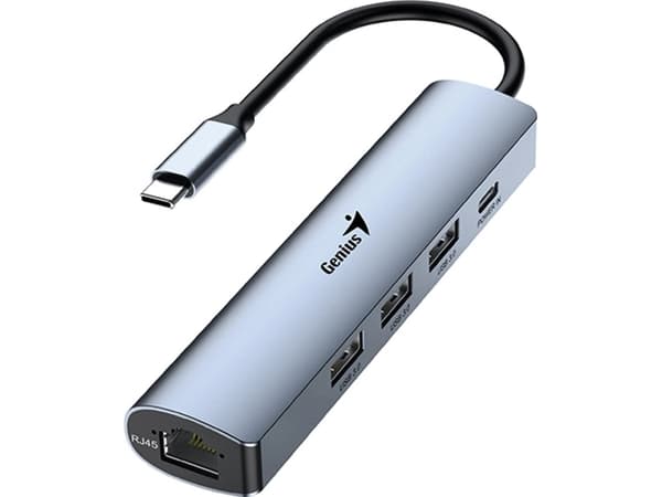 Genius USB (3.0) hubb 4 portar, UH-545, grå, Genius, 3x USB 3.0, 1x RJ45