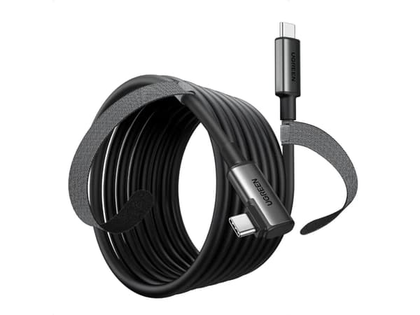 Ugrønn vinklet kabel USB Type C - USB Type C for 60W lading/dataoverføring med støtte for VR-briller (f.eks. Oculus Quest 2) 5m svart (US551)