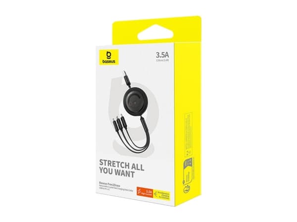Baseus Free2Draw, 1,1 m, USB A, USB C/Micro-USB B/Lightning, 0,48 Gbit/s, Sort