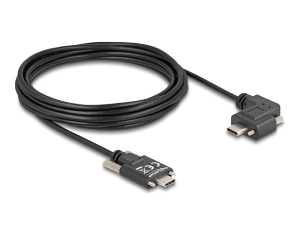 Delock - USB-kabel - 24 pin USB-C (hann) rett til 24 pin USB-C (hann) venstre/høyre-vinklet - USB 2.0 - 3 A - 5 m - tommelskruer, støtte for Power De