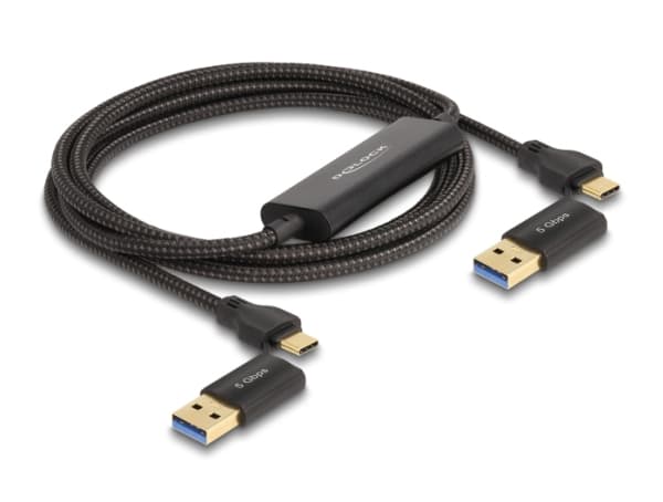 DeLOCK USB Type-C 5 Gbps Data Link Cable + KM Switch 2 m, 2 m, USB C, USB C, USB 3.2 Gen 1 (3.1 Gen 1), 5 Gbit/s, Black