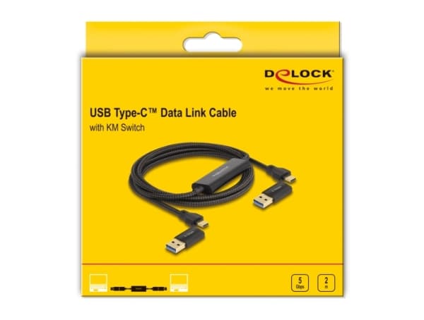 DeLOCK USB Type-C 5 Gbps Data Link Cable + KM Switch 2 m, 2 m, USB C, USB C, USB 3.2 Gen 1 (3.1 Gen 1), 5 Gbit/s, Black