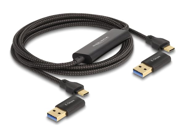 DeLOCK USB Type-C 5 Gbps Data Link Cable + KM Switch 2 m, 2 m, USB C, USB C, USB 3.2 Gen 1 (3.1 Gen 1), 5 Gbit/s, Black