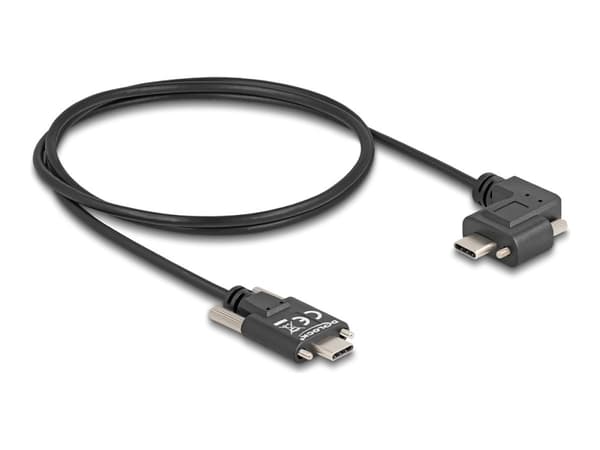 Delock USB 2.0 kaapeli USB Type-C pistoke ruuveilla USB Type-C pistoke ruuveilla kulma vasemmalle/oikealle PD 3.0 1m