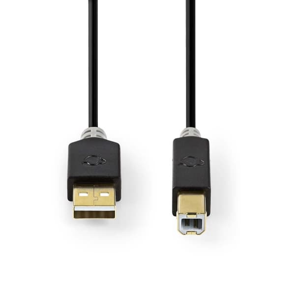 Nedis USB-kabel | USB 2.0 | USB-A Hane | USB-B Hane | 480 Mbps | Guldplaterad | 1.00 m | Rund | PVC | Antracit | Låda
