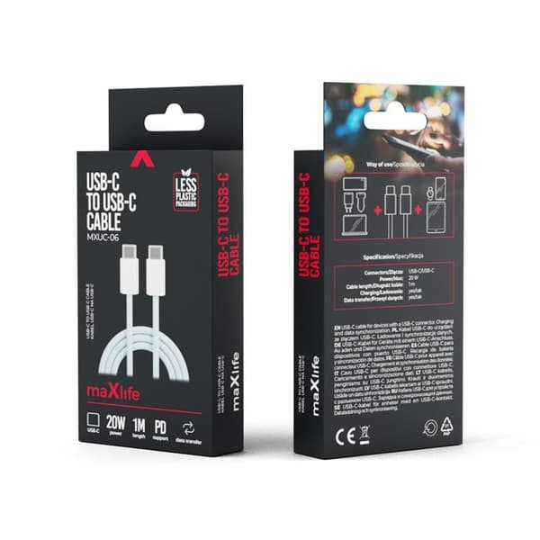 Maxlife USB-C till USB-C kabel 1m 20W MXUC-06 - Blå