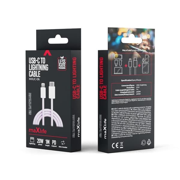 Maxlife USB-C till Lightning kabel 1m 20W MXUC-06 - Lila