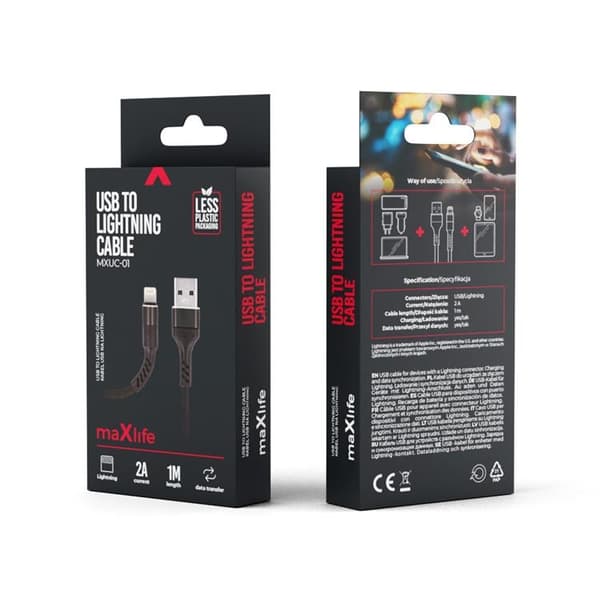 Maxlife USB-A till Lightning kabel 1m 2A MXUC-01 - Svart