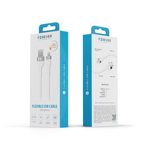 Forever Flexible USB-A till Lightning kabel 1m 2,4A - Vit