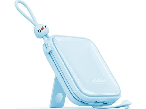 Joyroom powerbank med USB C og Lightning-kabler og Cutie Series stativ 10000mAh 22,5W blå (JR-L008)