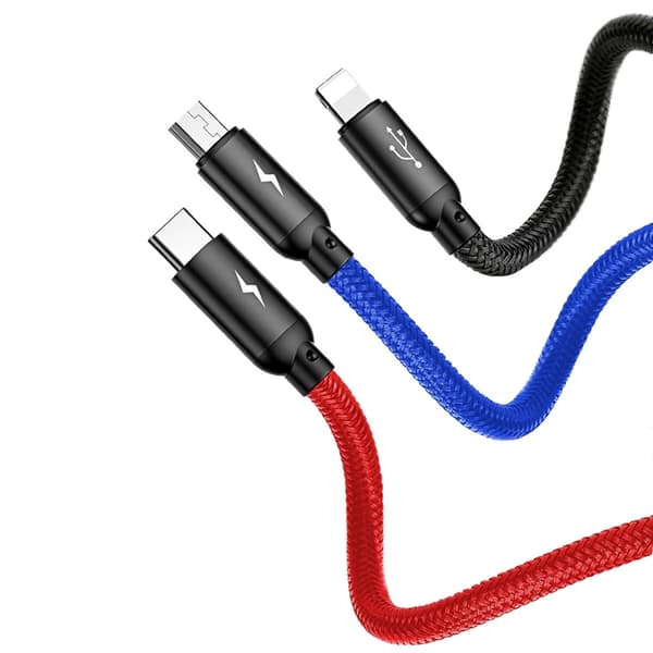 Baseus 3in1 USB-A till USB-C, Lightning, microUSB kabel 3.5A 0.3m