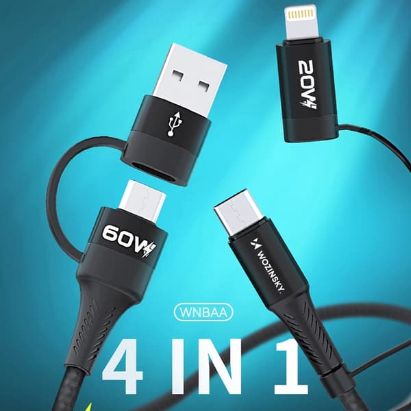 Wozinsky 4in1 2x USB-C/USB-A/Lightning 60W 1m