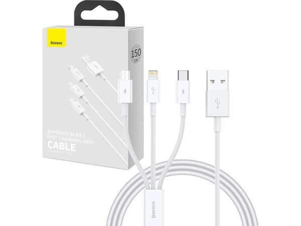 Baseus SUP0003529, 1 m, USB A, USB C/Micro USB-A/Lightning, USB 3.2 Gen 1 (3.1 Gen 1), Vit