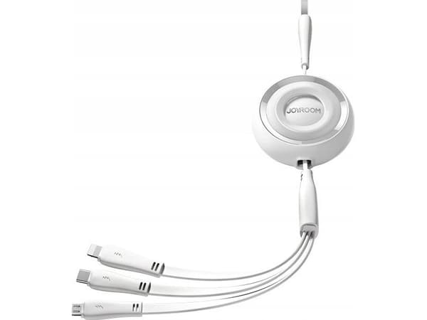 Joyroom S-A40 Colorful Series USB-A to USB-C / Lightning / microUSB 1m retractable 3-in-1 cable - white