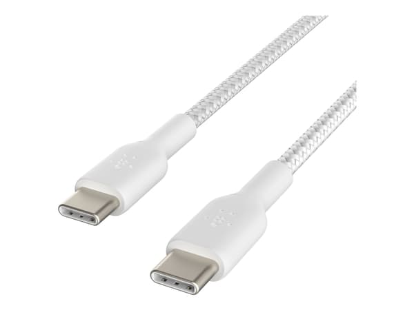 Belkin BoostCharge - USB-kabel - 24 pin USB-C (hann) til 24 pin USB-C (hann) - USB 2.0 - 3 A - 2 m - USB Power Delivery (60W), flettet kabel - hvit