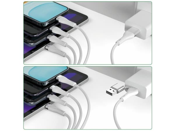 4smarts 541024, 1,2 m, USB A/USB C, USB C/Micro USB-A/Lightning, Vit