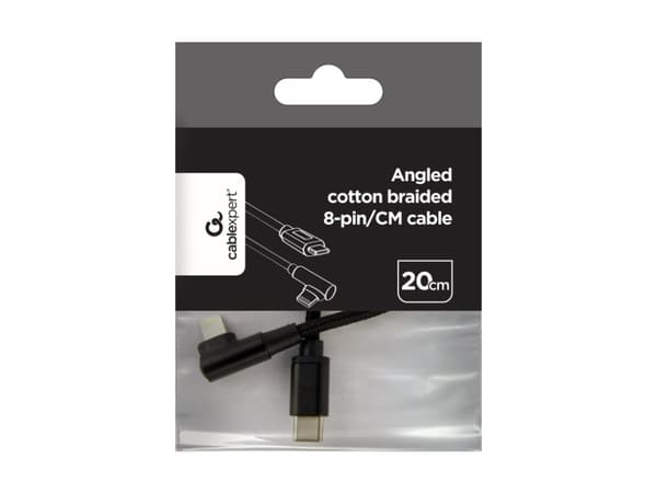 Cablexpert - Lightning-kabel - 24 pin USB-C hane till Lightning hane vinklad - 20 cm - svart - data och laddning