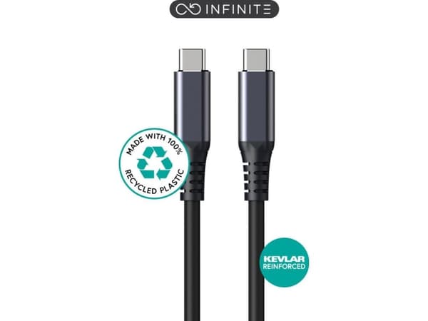 eSTUFF INFINITE - USB-kabel - 24 pin USB-C (hane) till 24 pin USB-C (hane) - USB 2.0 - 2 m - 100 % återvunnen plast - vit