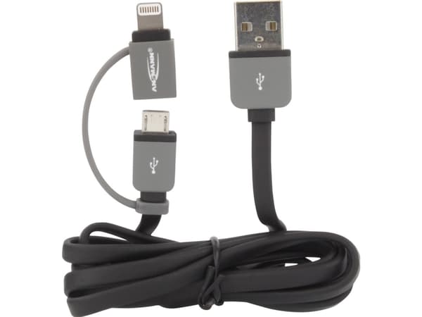 Ansmann 1700-0037, 1 m, USB A, Micro-USB B/Lightning, Hane/Hane, Svart, Grå