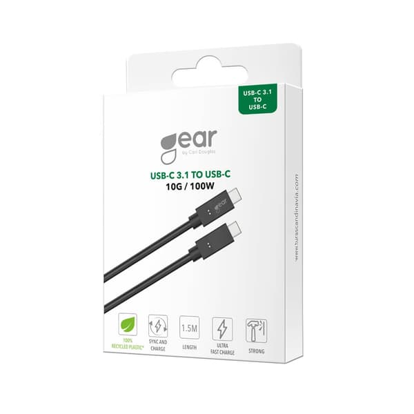 Gear Kabel USB-C till USC-C 3.1 5A/100W/10GB Gen 2 1,5m Svart