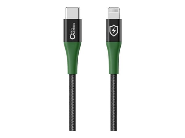 MicroConnect - Lightning-kabel - 24 pin USB-C hann til Lightning hann - 2 m - svart, grønn - Smart Charge