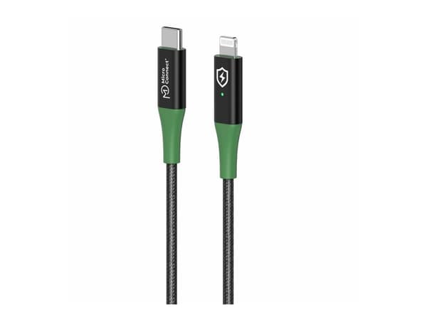 MicroConnect - Lightning-kabel - 24 pin USB-C hann til Lightning hann - 2 m - svart, grønn - Smart Charge