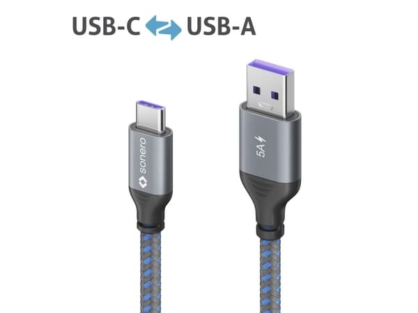 sonero SPC-U110-015, 1,5 m, USB C, USB A, USB 2.0, 0,48 Gbit/s, Blå, Grå