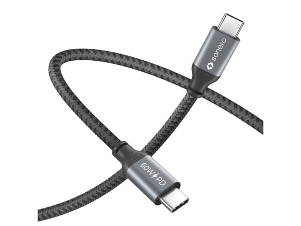 Sonero USB-C - USB-C latauskaapeli - USB 2.0, 60W PD harmaa/musta - 2.00m - 2.00m