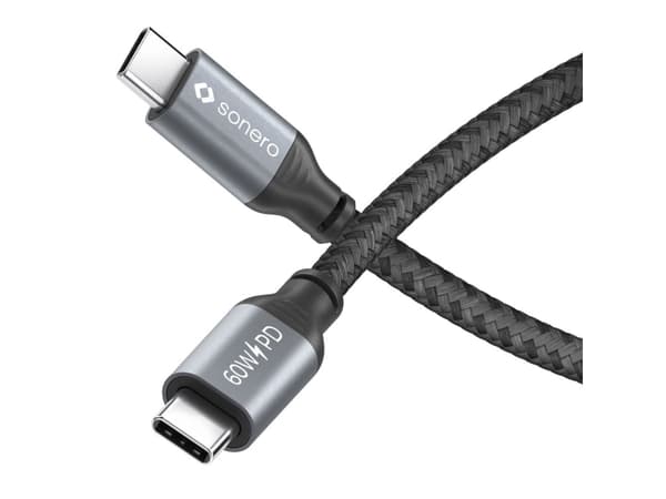 Sonero USB-C - USB-C latauskaapeli - USB 2.0, 60W PD harmaa/musta - 2.00m - 2.00m