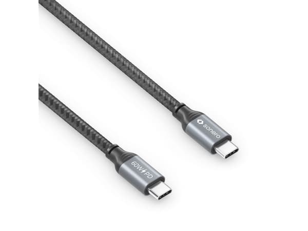 Sonero USB-C - USB-C latauskaapeli - USB 2.0, 60W PD harmaa/musta - 2.00m - 2.00m