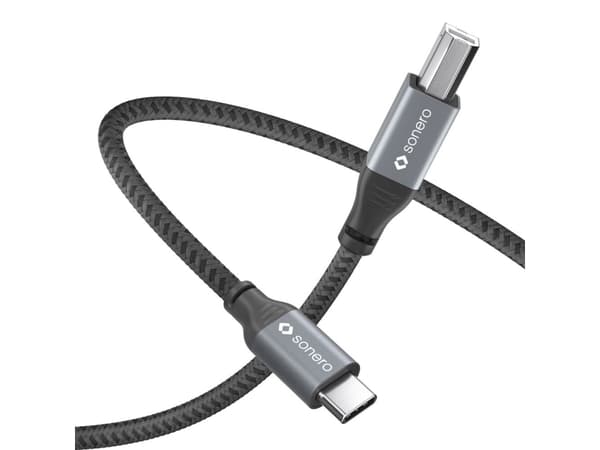 sonero SPC-U020-010, 1 m, USB C, USB B, USB 2.0, 0,48 Gbit/s, Svart, Grå