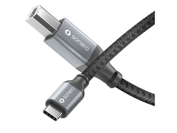 sonero SPC-U020-010, 1 m, USB C, USB B, USB 2.0, 0,48 Gbit/s, Svart, Grå