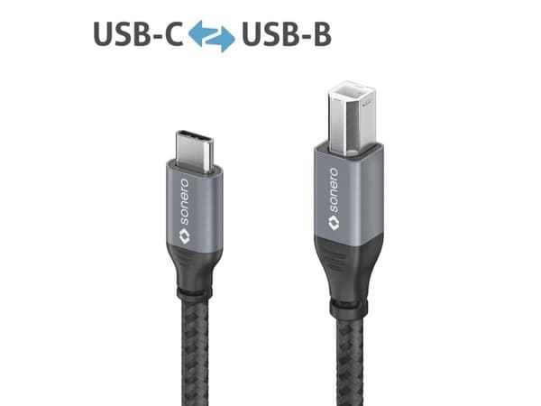 sonero SPC-U020-010, 1 m, USB C, USB B, USB 2.0, 0,48 Gbit/s, Svart, Grå
