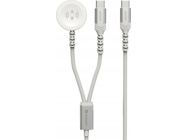 Adapter AV Swissten Wireless Charger 2In1 For Apple Watch And USB-C, USB-C 1.2 M White