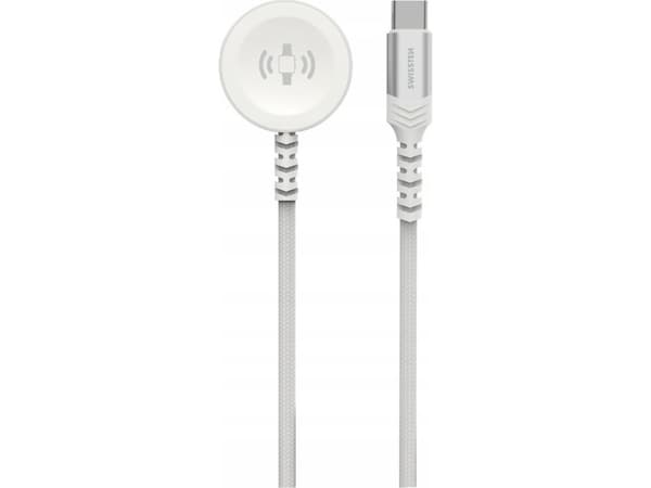 Adapter AV Swissten Braided Magnetic Wireless Charger For Apple Watch Metal, USB-C 1.2 M White