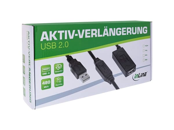 InLine 34614A, 25 m, USB A, USB A, USB 2.0, 0,48 Gbit/s, Svart