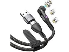 STATIK Statik 360 Pro USB-kabel - USB-C-kabel med USB-A-adapter och tre utbytbara magnetkontakter, 3m (USB-C, micro USB, lightning) (svart)